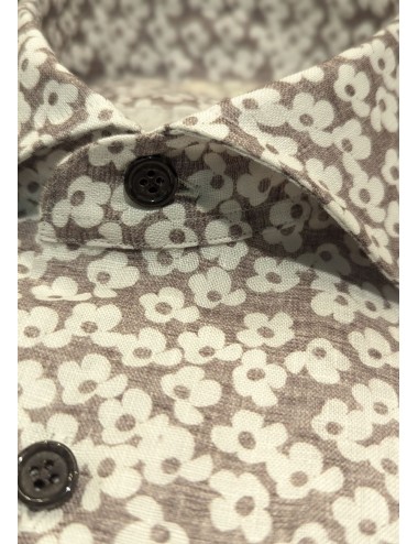 MAZZARELLI camisa lino marrón estampado floral blanco | Ego Madrid 2