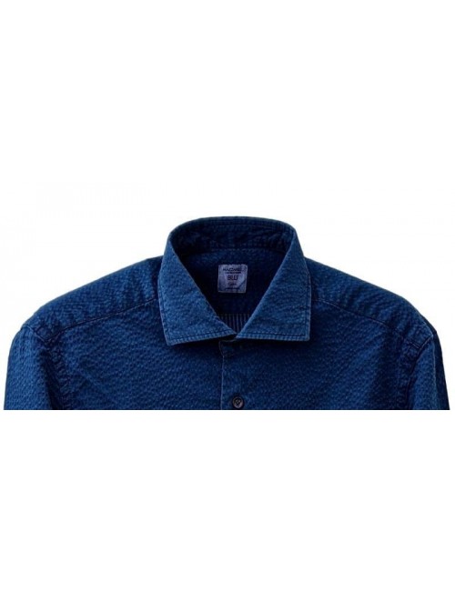 Camisa Mazzarelli azul seersuker lavada online | Ego - Almirante Seis