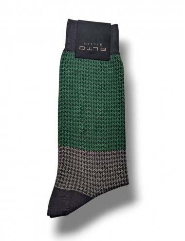 Alto Milano calcetín fino hilo Escocia Limone verde y gris | Ego