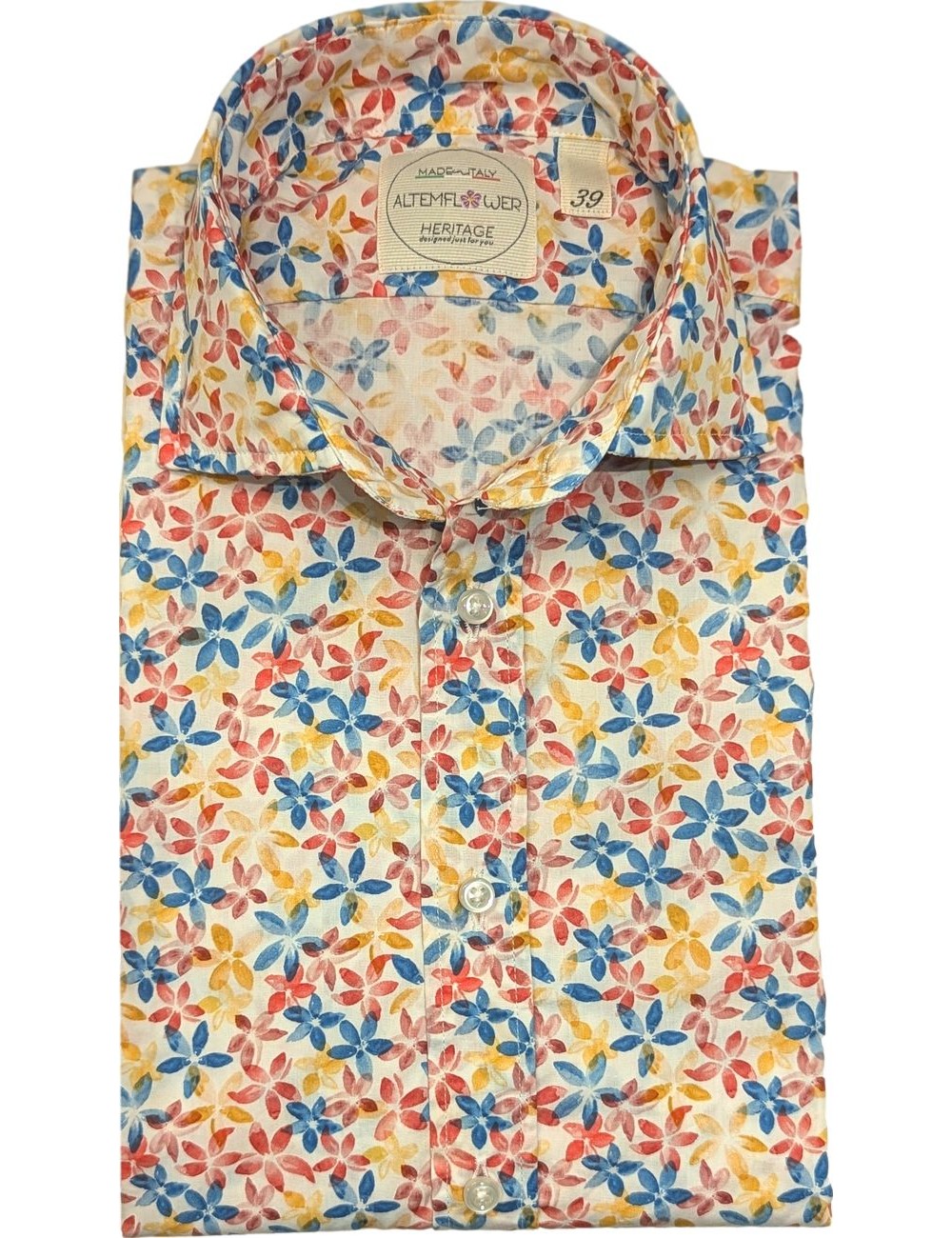 Altem camisa fondo blanco estampado flores multicolor