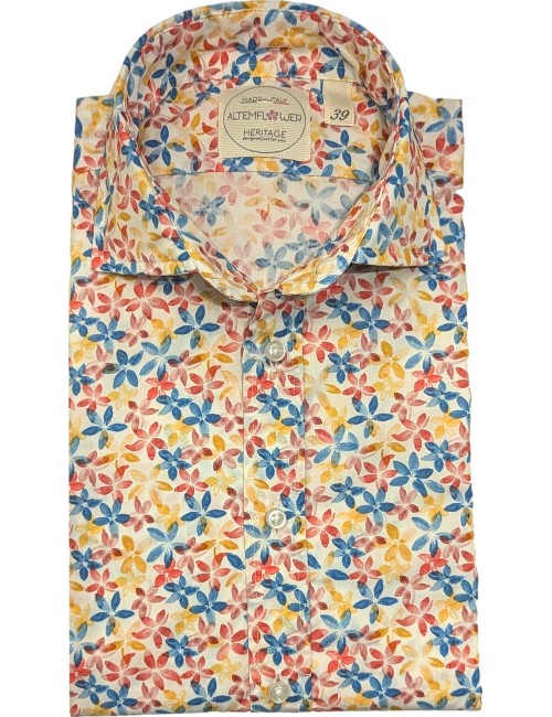 Altem camisa fondo blanco estampado flores multicolor