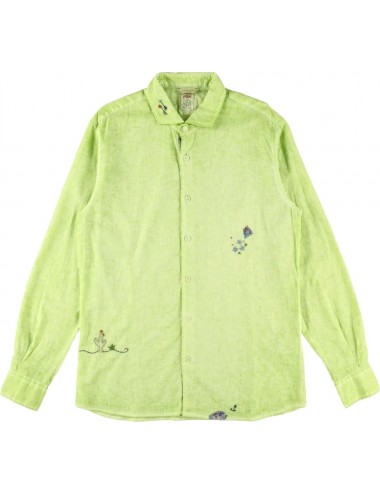 BoB camisa verde algodón lino con bordados pintado con aerógrafo