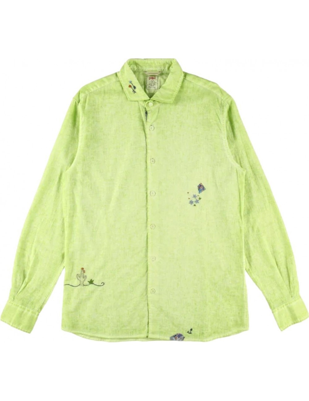 BoB camisa verde algodón lino con bordados pintado con aerógrafo