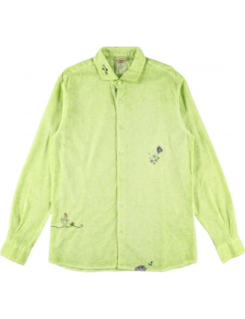 BoB camisa verde algodón lino con bordados pintado con aerógrafo