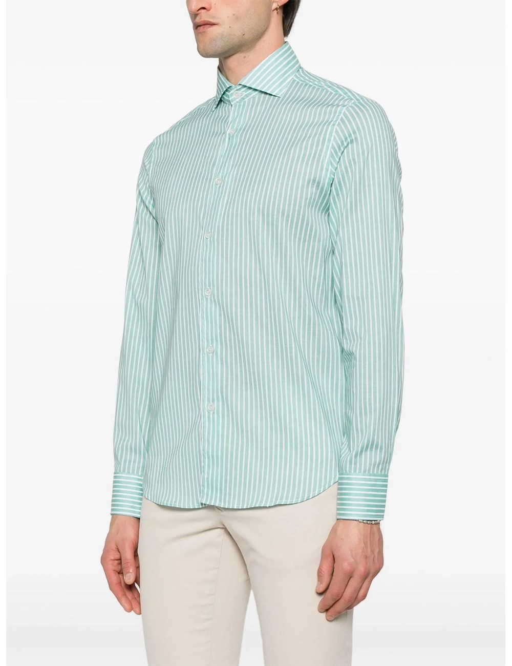 Camisa Fedeli sean panamino estampado rayas verdes blancas | Ego Madrid