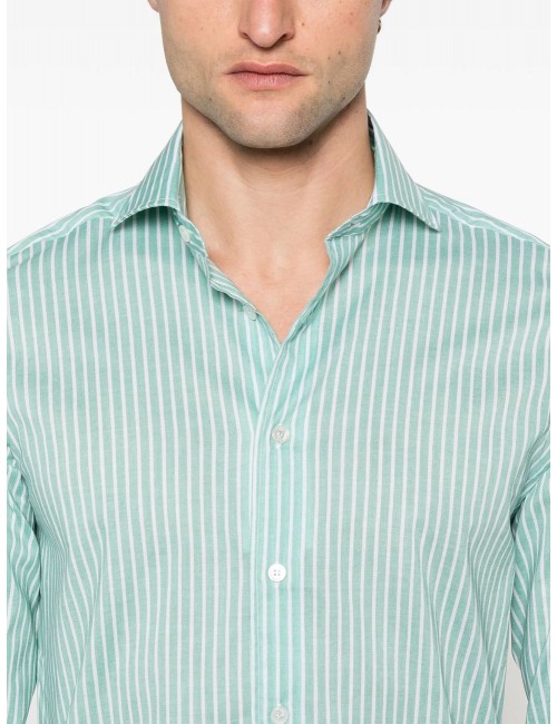 Camisa Fedeli sean panamino estampado rayas verdes blancas | Ego Madrid