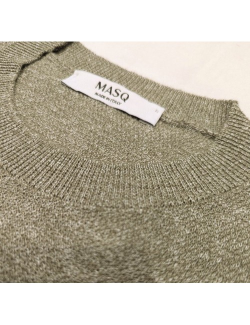 MASQ camiseta jersey en manga corta verde tejido lino algodón
