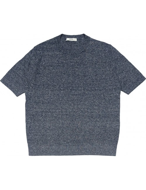 MASQ camiseta jersey en manga corta de lino azul marino  | Ego Madrid