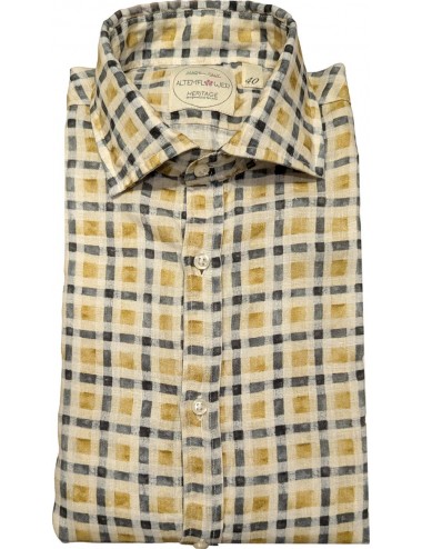 ALTEMFLOWER Camisa Lino cuadros azul amarillo | Ego Madrid oficial