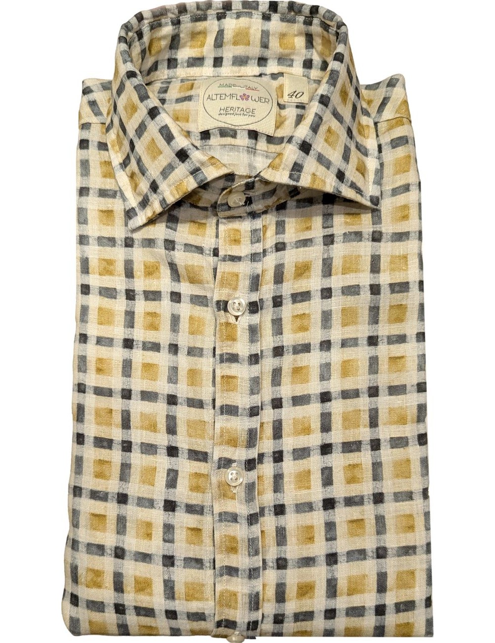 ALTEMFLOWER Camisa Lino cuadros azul amarillo | Ego Madrid oficial