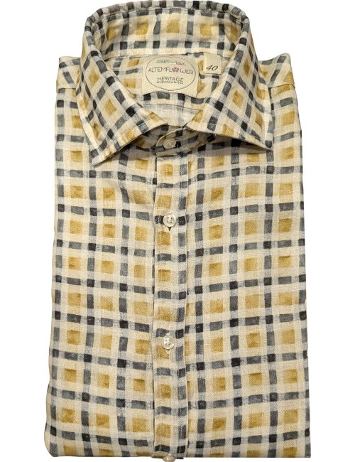 ALTEMFLOWER Camisa Lino cuadros azul amarillo | Ego Madrid oficial