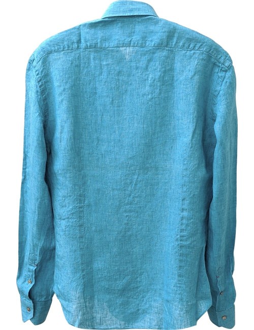 Camisa lino turquesa Mazzarelli