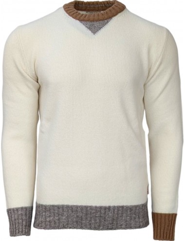 Ego Madrid BOB jersey blanco contrastes gris y marrón con efecto desgastado