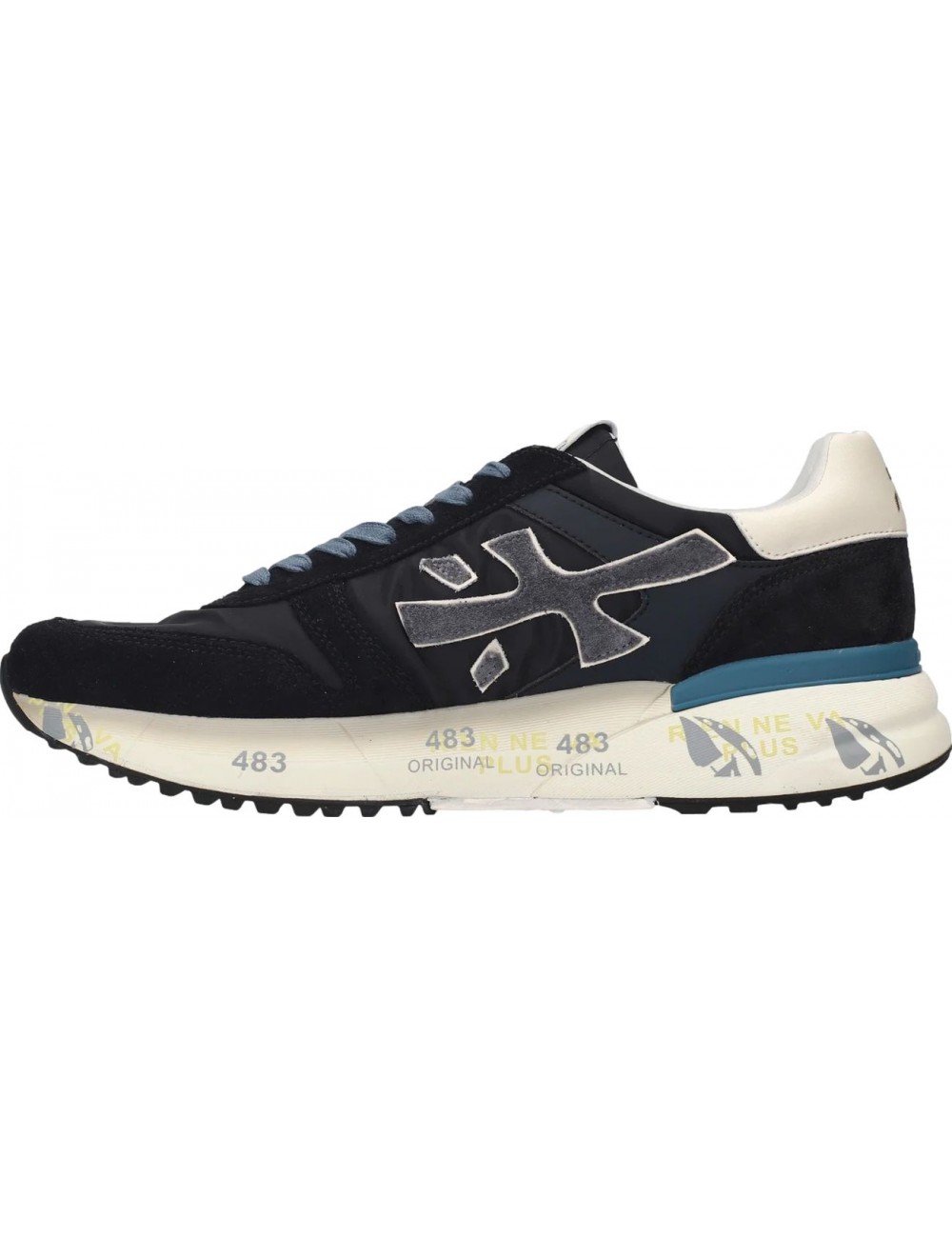 Premiata Mick azul marino logo grid contrastes azul claro 7721