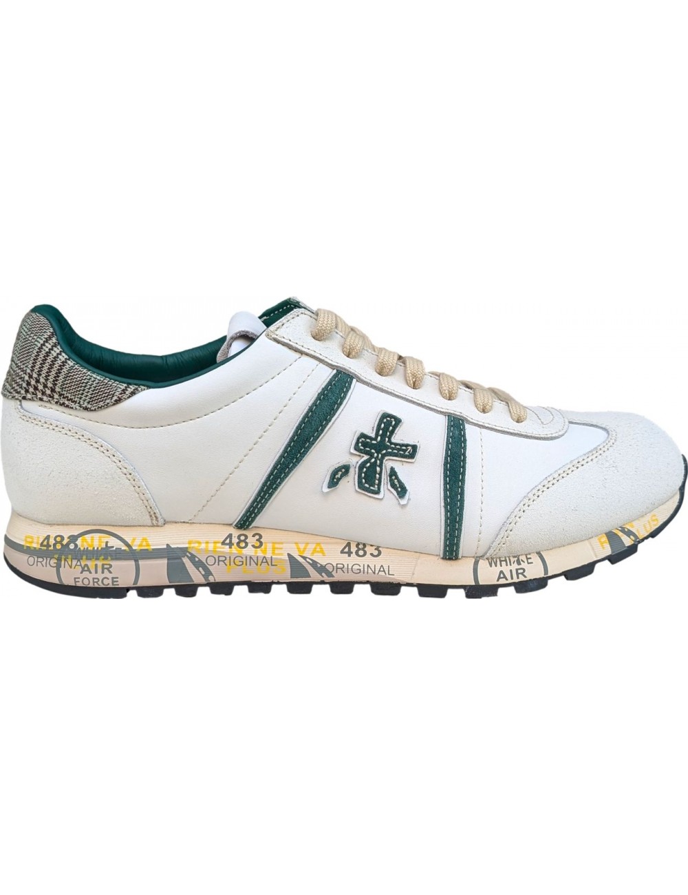 PREMIATA lucy 7841 piel blanca contrastes verde | Almirante Seis Madrid