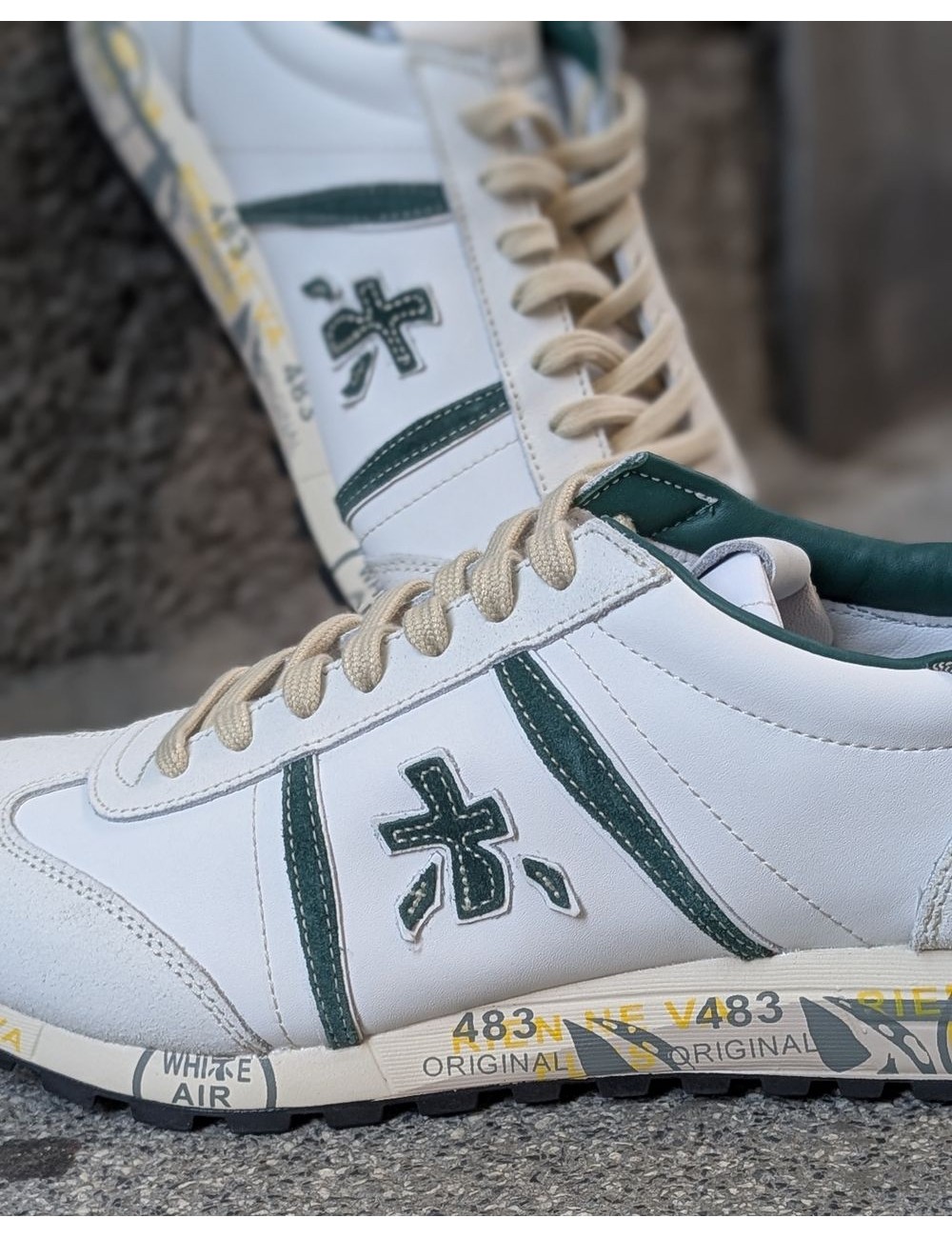 PREMIATA lucy 7841 piel blanca contrastes verde | Almirante Seis Madrid