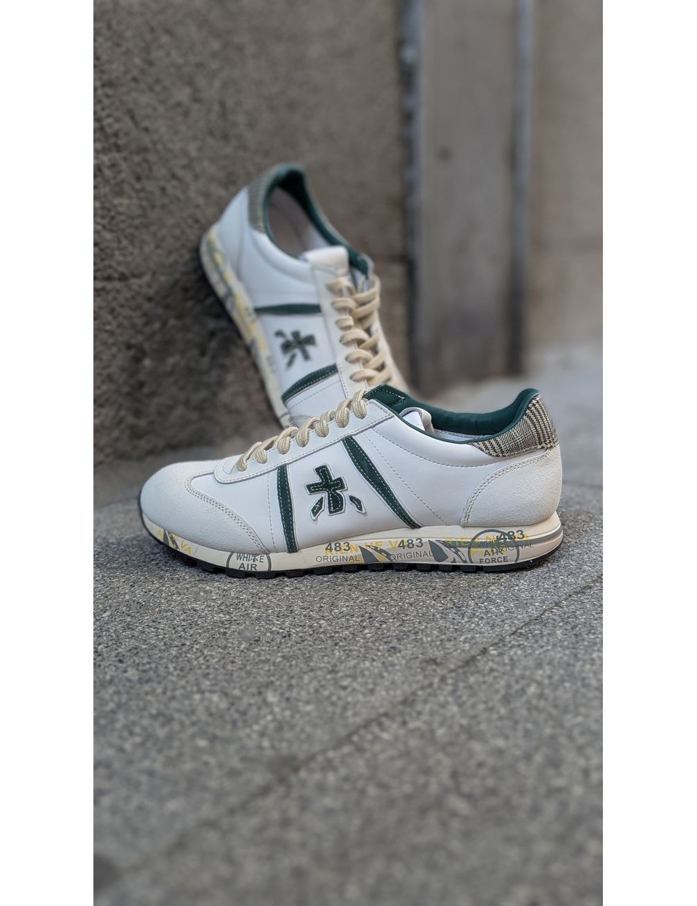 PREMIATA lucy 7841 piel blanca contrastes verde | Almirante Seis Madrid