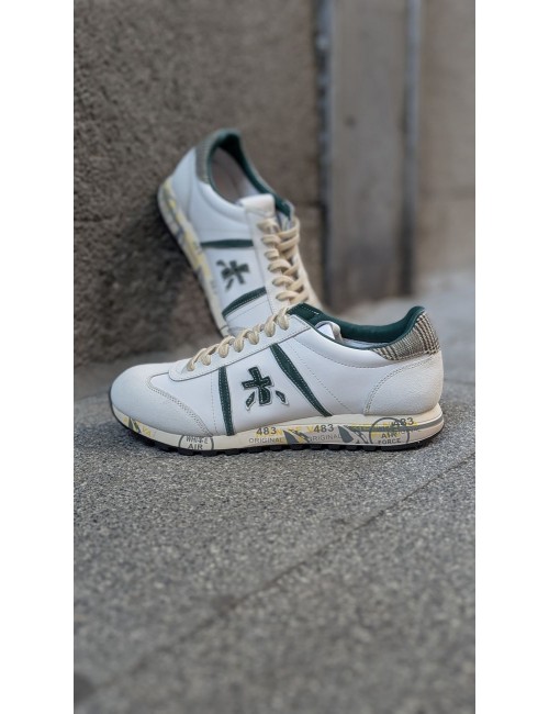 PREMIATA lucy 7841 piel blanca contrastes verde | Almirante Seis Madrid