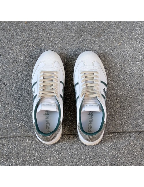 PREMIATA lucy 7841 piel blanca contrastes verde | Almirante Seis Madrid