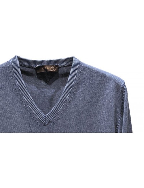 Jersey keen cuello de pico en algodón de color azul
