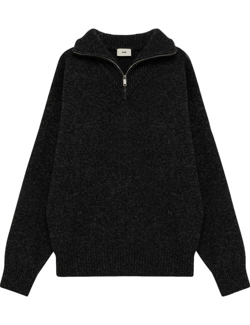 AUTRY Jersey Mouline de punto media cremallera color negro melange