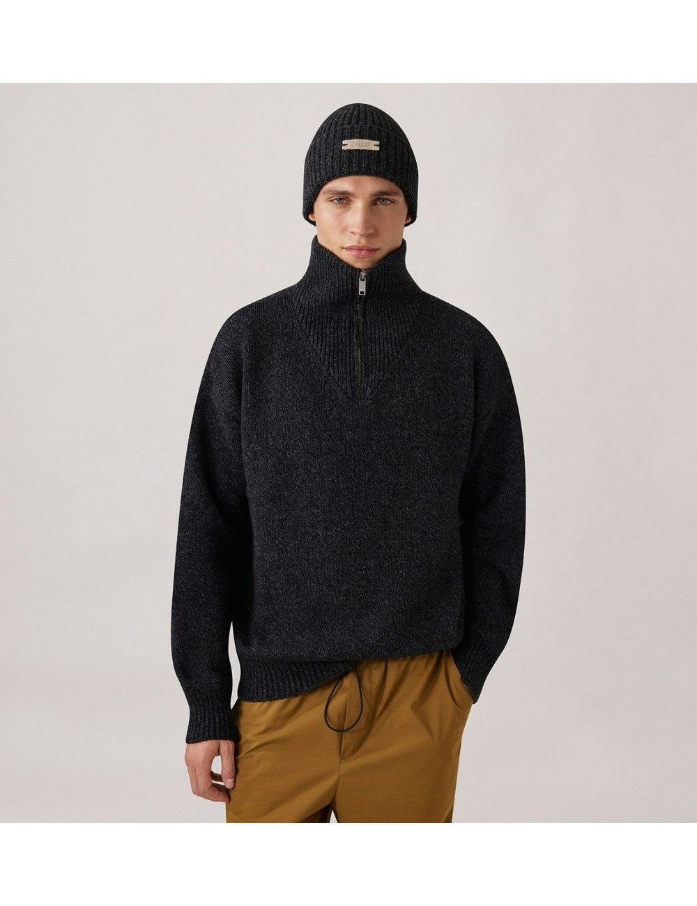 AUTRY Jersey Mouline de punto media cremallera color negro melange