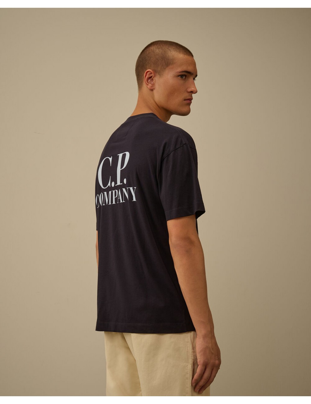 C.P. COMPANY Camiseta manga corta azul marino 30/1 doble logo