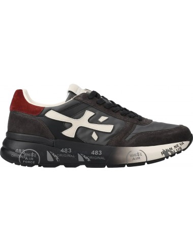 Premiata Mick negro gris y talonera roja vista lateral