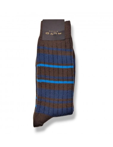 Alto Milano calcetín lana Andre gris rayas azules