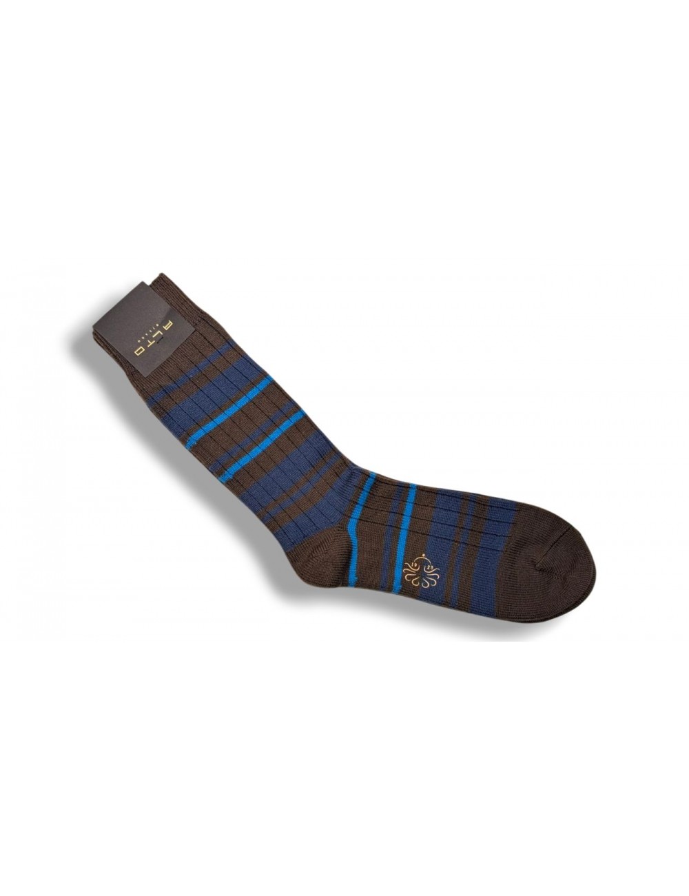 Alto Milano calcetín lana Andre gris rayas azules