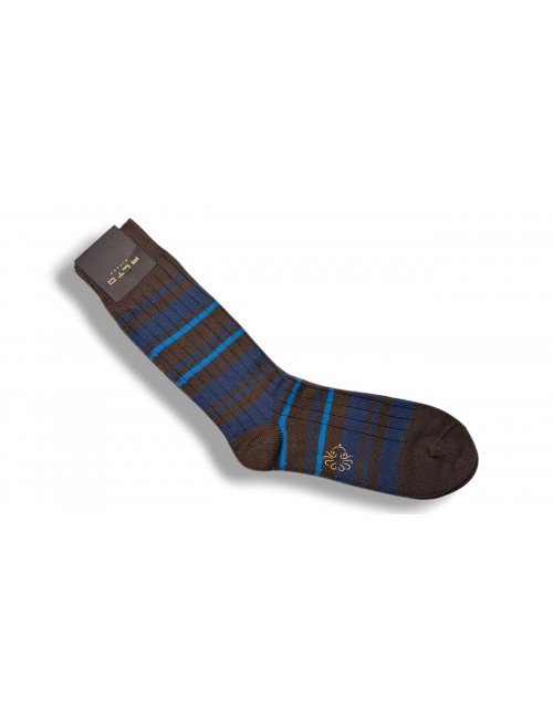 Alto Milano calcetín lana Andre gris rayas azules