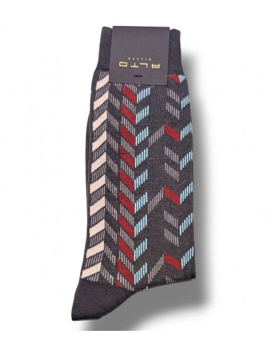 Alto Milano calcetín Elenos gris con espiga burdeos y azul claro