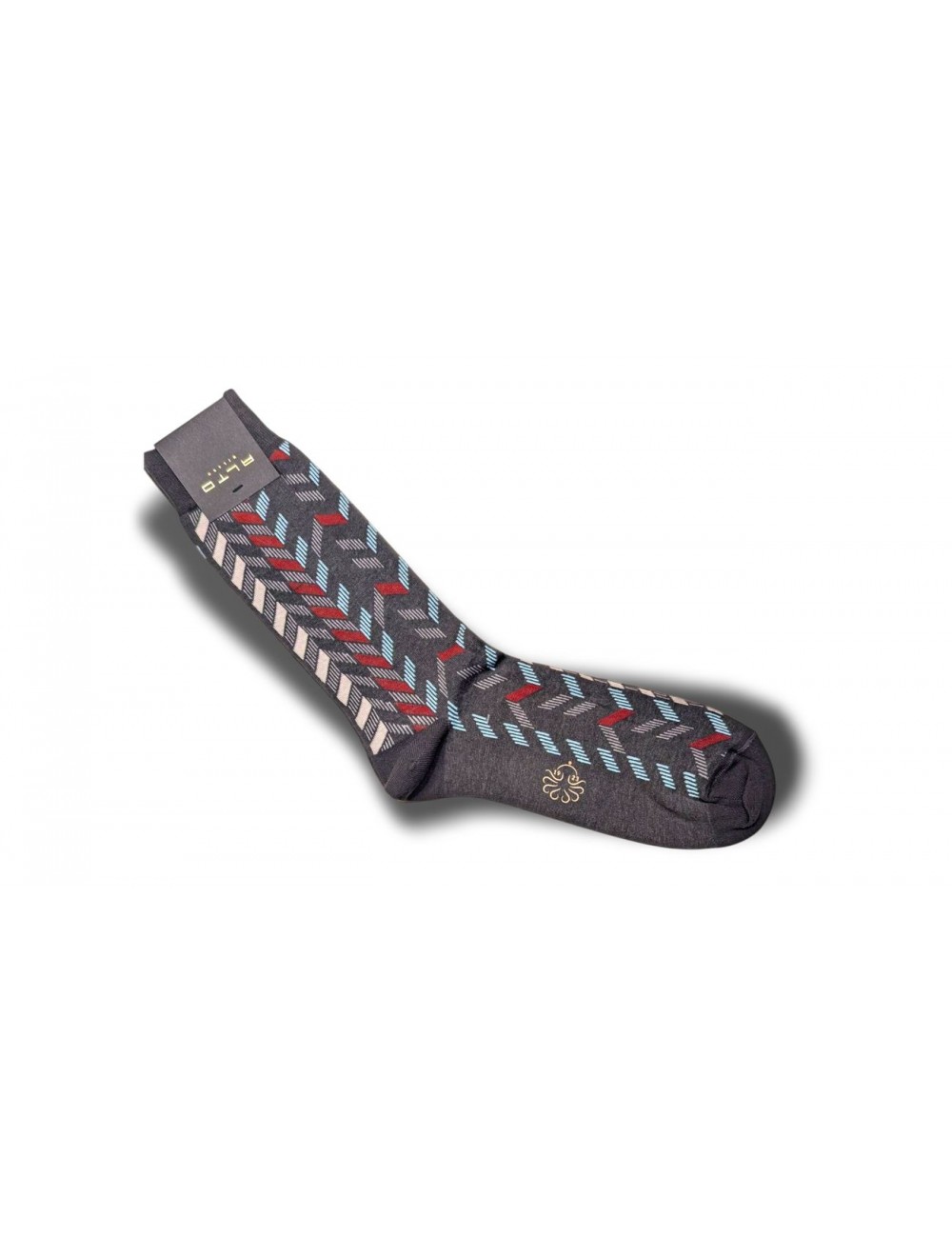 Alto Milano calcetín Elenos gris con espiga burdeos y azul claro