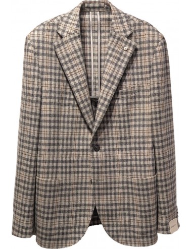 ALMIRANTE SEIS L.B.M. Americana Jack de cuadros en lana cashmere gris corte regular