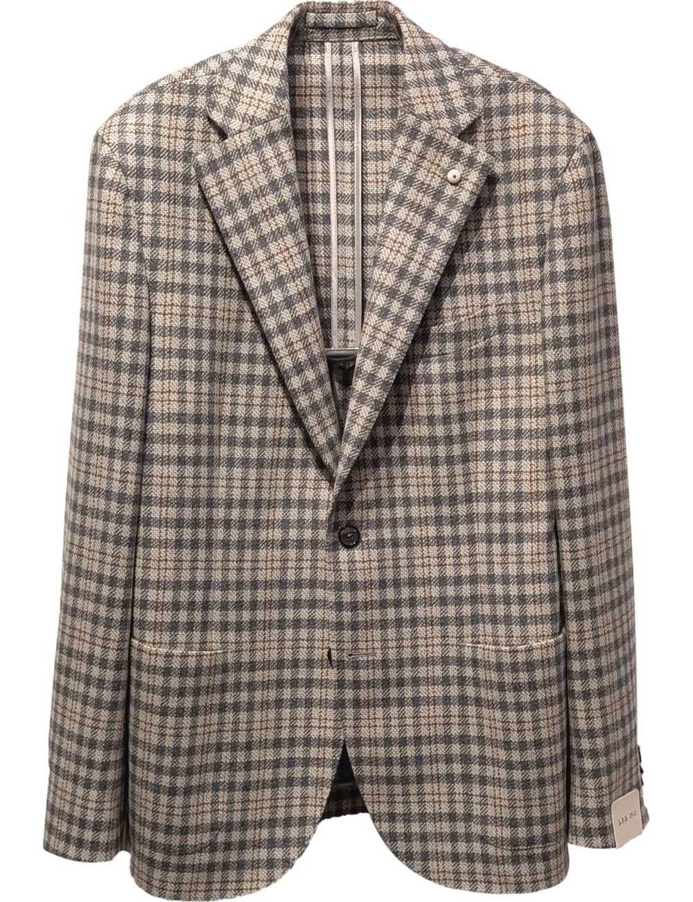 ALMIRANTE SEIS L.B.M. Americana Jack de cuadros en lana cashmere gris corte regular