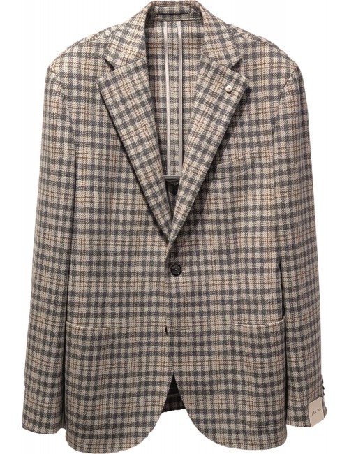 ALMIRANTE SEIS L.B.M. Americana Jack de cuadros en lana cashmere gris corte regular