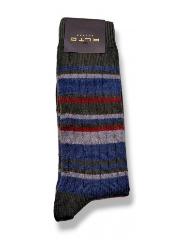 Alto Milano calcetín Andre verde rayas azul gris y granate