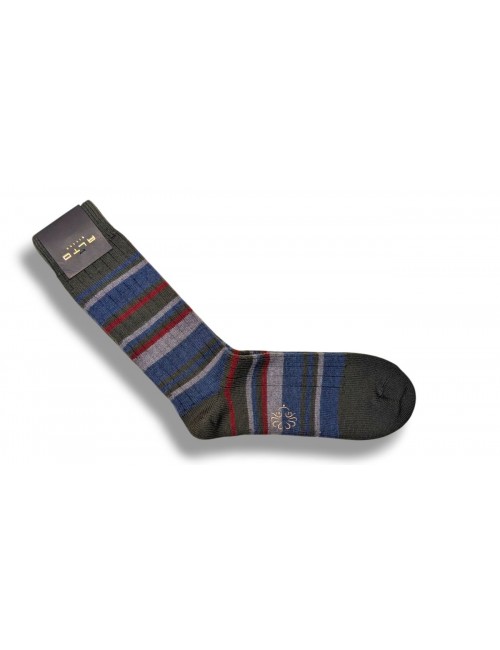 Alto Milano calcetín Andre verde rayas azul gris y granate