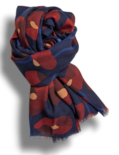 Arcuri Foulard floreale estampado fondo azul marino flores rojas