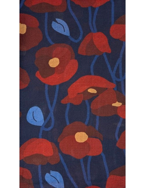 Arcuri Foulard floreale estampado fondo azul marino flores rojas