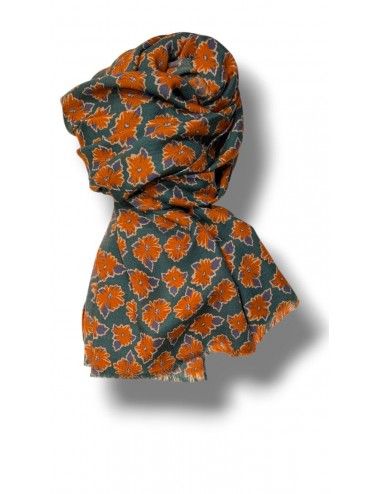 Arcuri Foulard Tec verde flores naranjas   | Almirante Seis Madrid