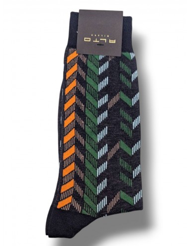 Alto Milano calcetín Elenos negro con espiga ocre y verde | Ego Madrid