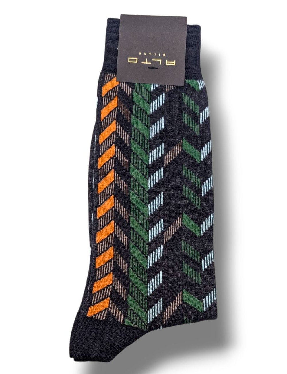 Alto Milano calcetín Elenos negro con espiga ocre y verde | Ego Madrid