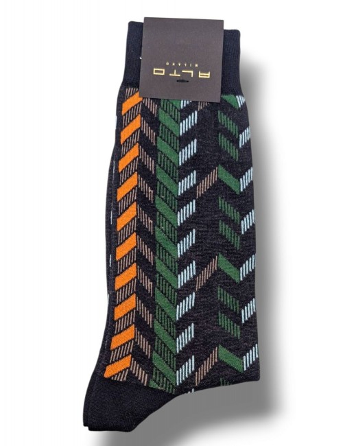 Alto Milano calcetín Elenos negro con espiga ocre y verde | Ego Madrid