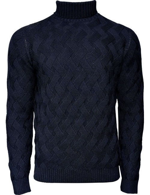 AROVESCIO Jersey sin costuras cuello alto Iris Cable azul marino
