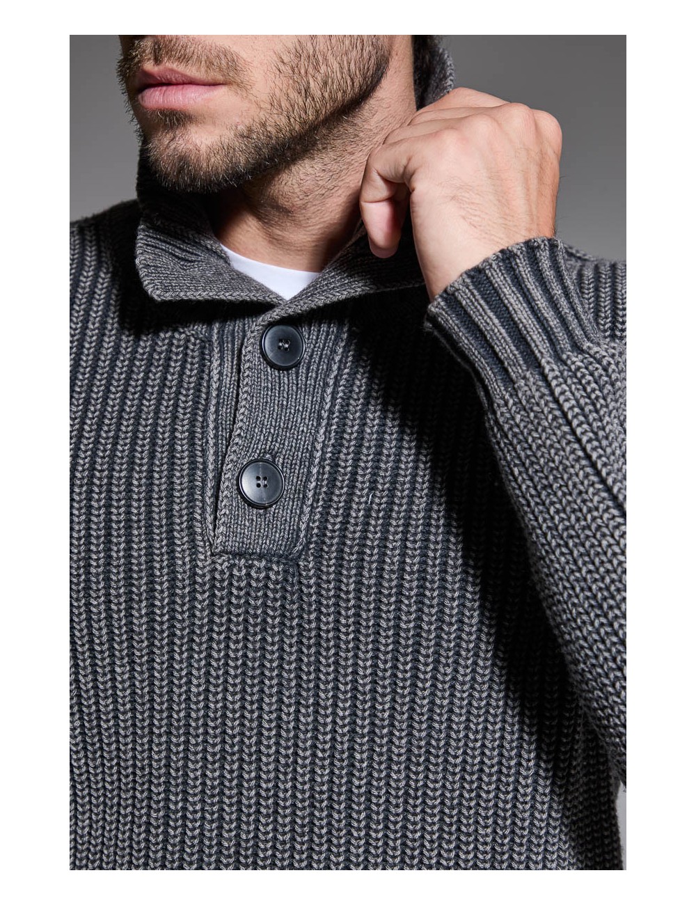 Arovescio Polo gris grafito con botones tinto Stone