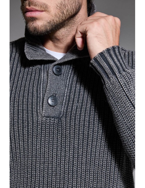 Arovescio Polo gris grafito con botones tinto Stone