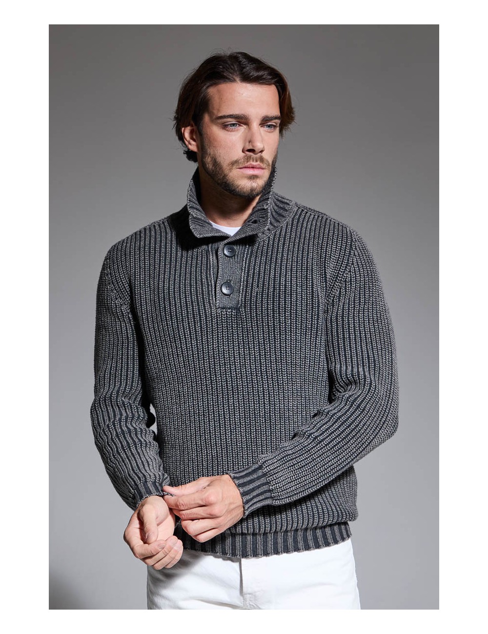 Arovescio Polo gris grafito con botones tinto Stone