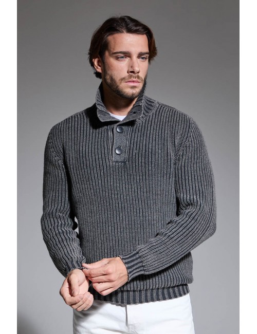Arovescio Polo gris grafito con botones tinto Stone