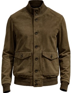 Bomber para hombre de piel microperforada verde | Almirante Seis Madrid